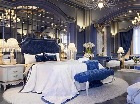 royal navy blue bedroom.